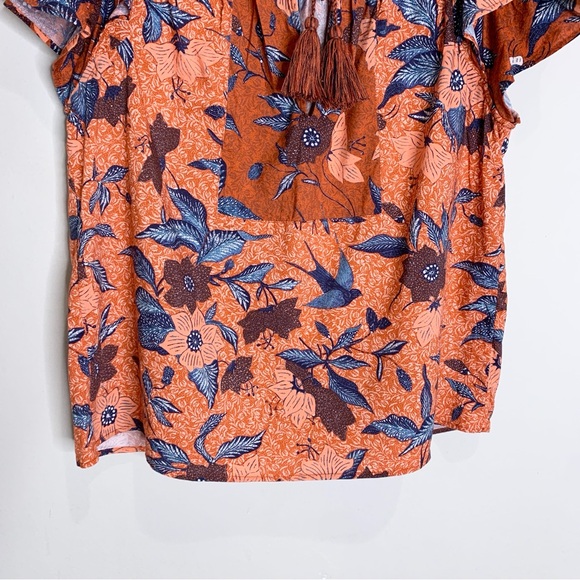 Ulla Johnson Jules Top (Sz 0) Flutter Sleeve Tassel Tie Floral Blouse Carmine - Picture 12 of 16
